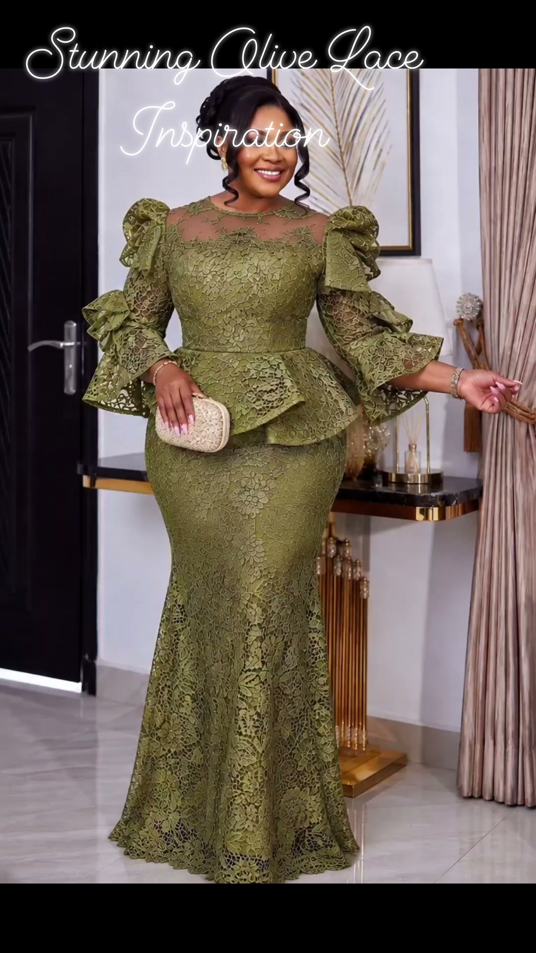 army green lace dress Olive never looked this stunning! Beautiful lace, gorgeous sleeves and a flattering peplum finish. Would you wear this to a wedding or special occasion?, #FashionInspiration olive green lace fabric
