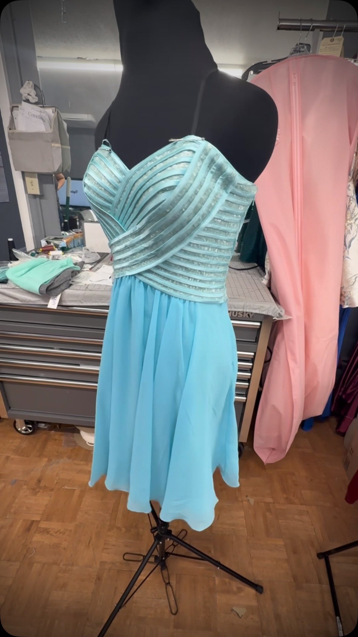 design your own homecoming dress A little alteration can make all the difference! 💙, This strapless got a simple custom touch—our seamstress added straps for a little extra support and a whole new look. , A few Ball gown WEEK34 tiffany blue formal dress Anastasia Dress:Made In Portugal - HST6204.63.9090 sleeveless design