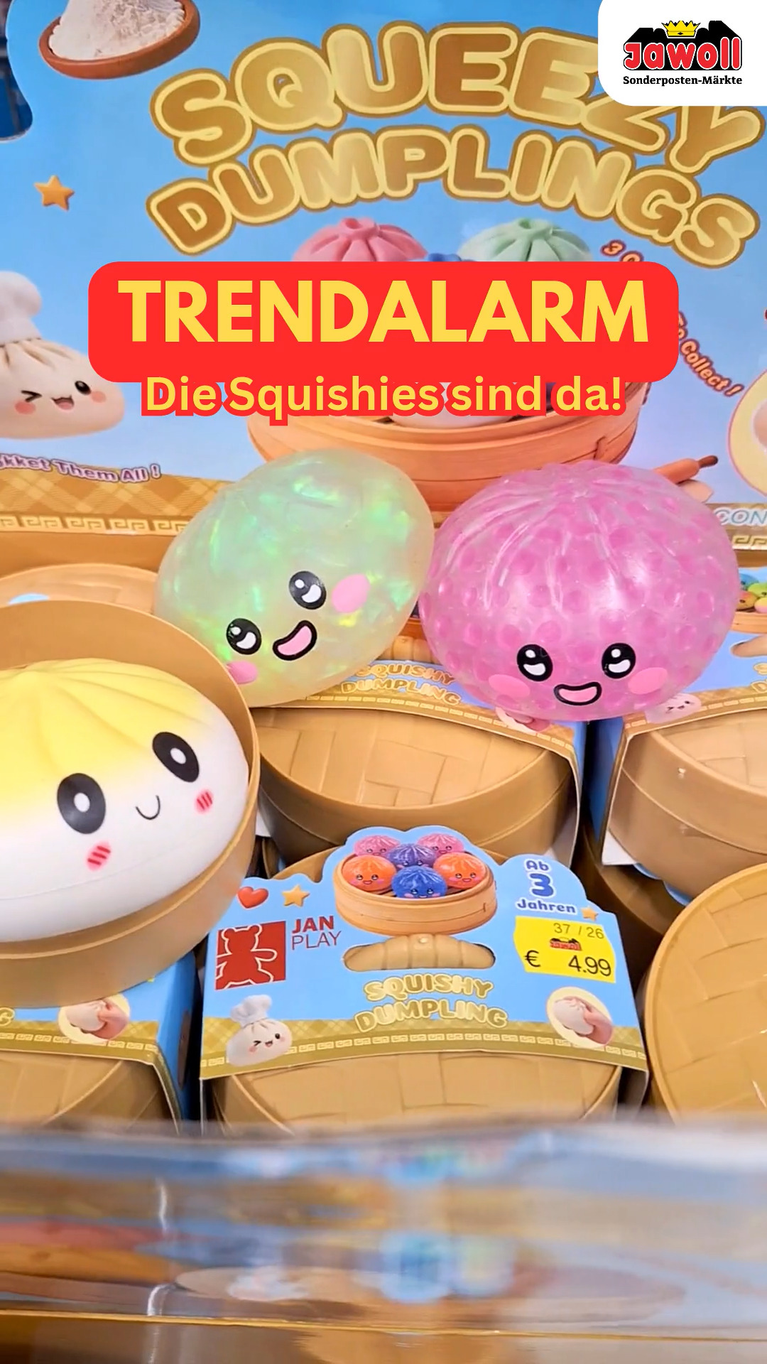 ✨ Die neuen Trend-Squishies sind da! ✨, Ob Dumpling, Butter oder andere süße Designs – unsere neuen Squishies sind einfach zuckersüß! 👀💖, Jetzt deinen Jawoll-Markt finden und deine Favoriten