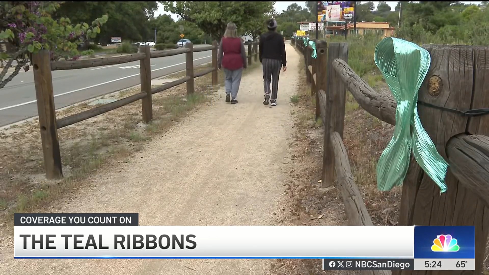 There are hundreds of teal ribbons tied to wooden posts along Valley ...