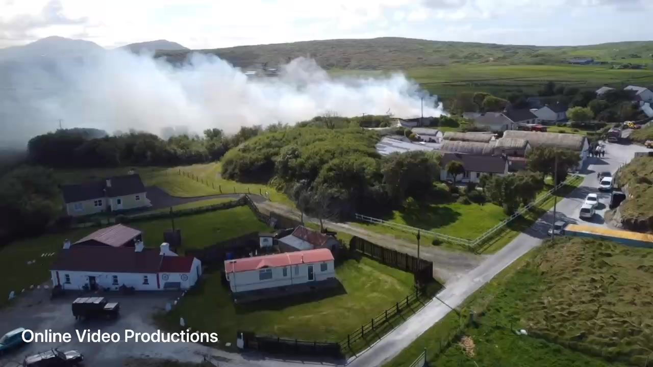 Fire at Doagh Famine Village. Credit: Tony McBride / Online Video ...