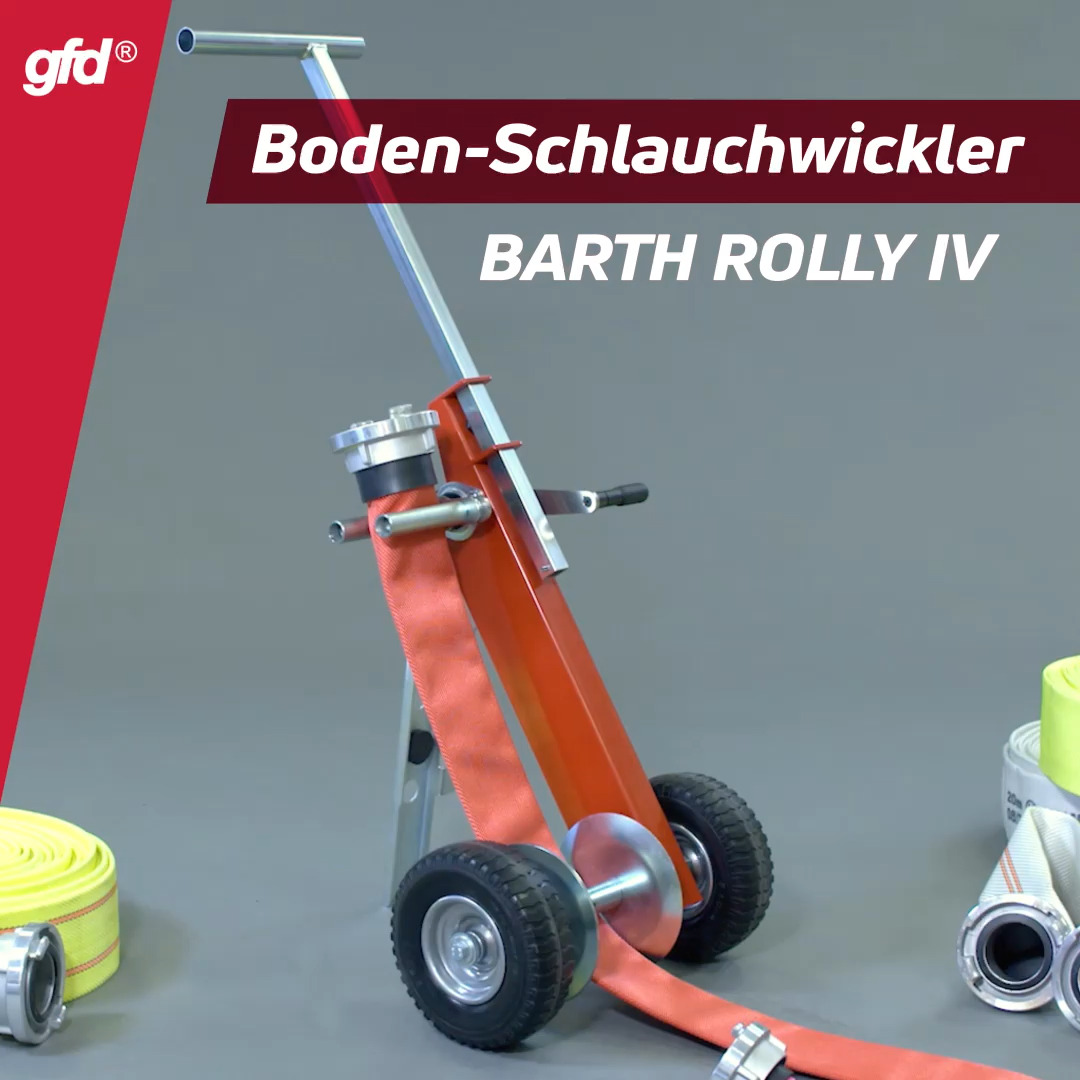 Boden-Schlauchaufwickler BARTH ROLLY IV, Fahrbar, zum schnellen und mühelosen Aufrollen von B- und C-Druckschläuchen bis 20 m Länge an der Einsatzstelle., Mehr unter: