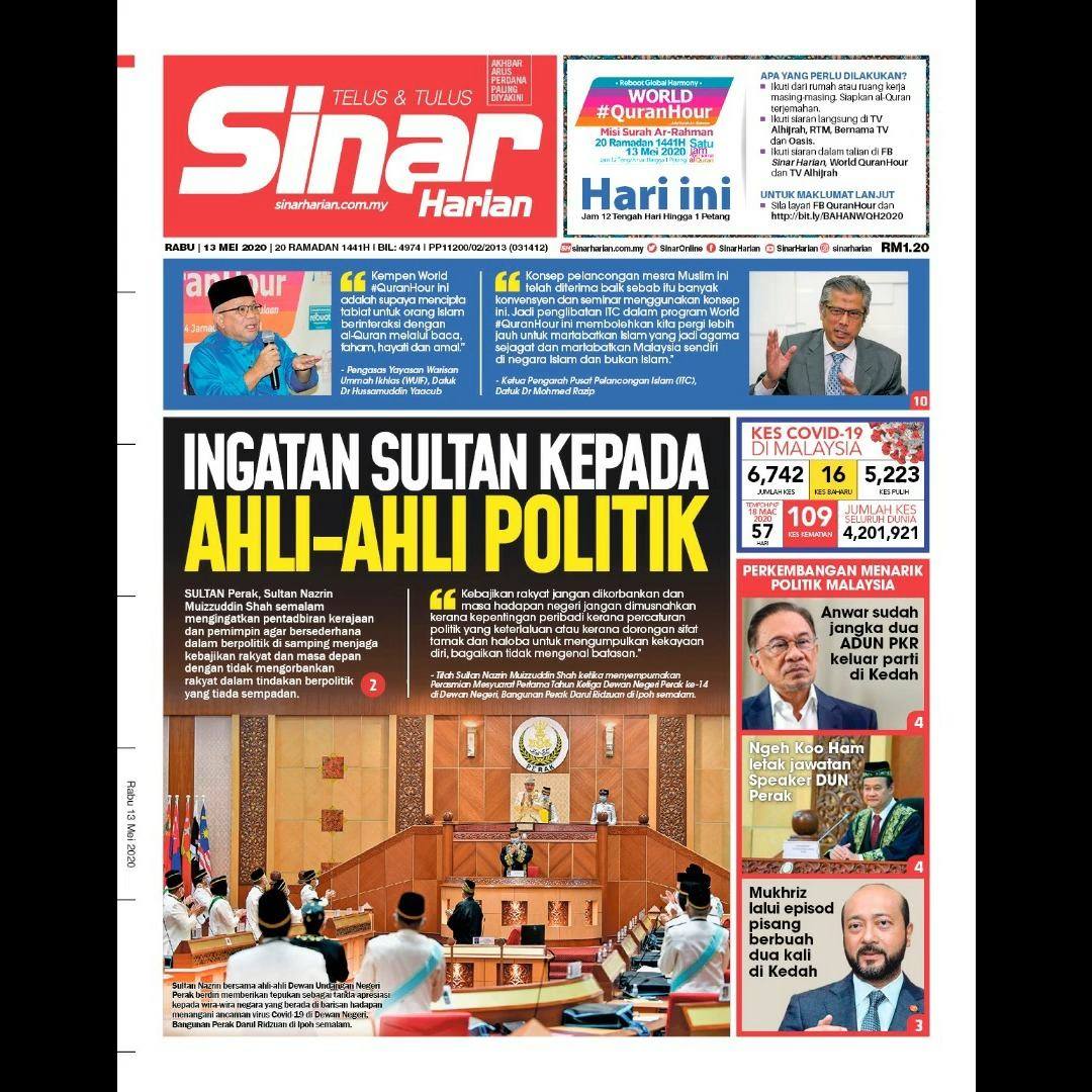 Sinar Harian Ingatan Sultan Kepada Ahli Ahli Politik Facebook