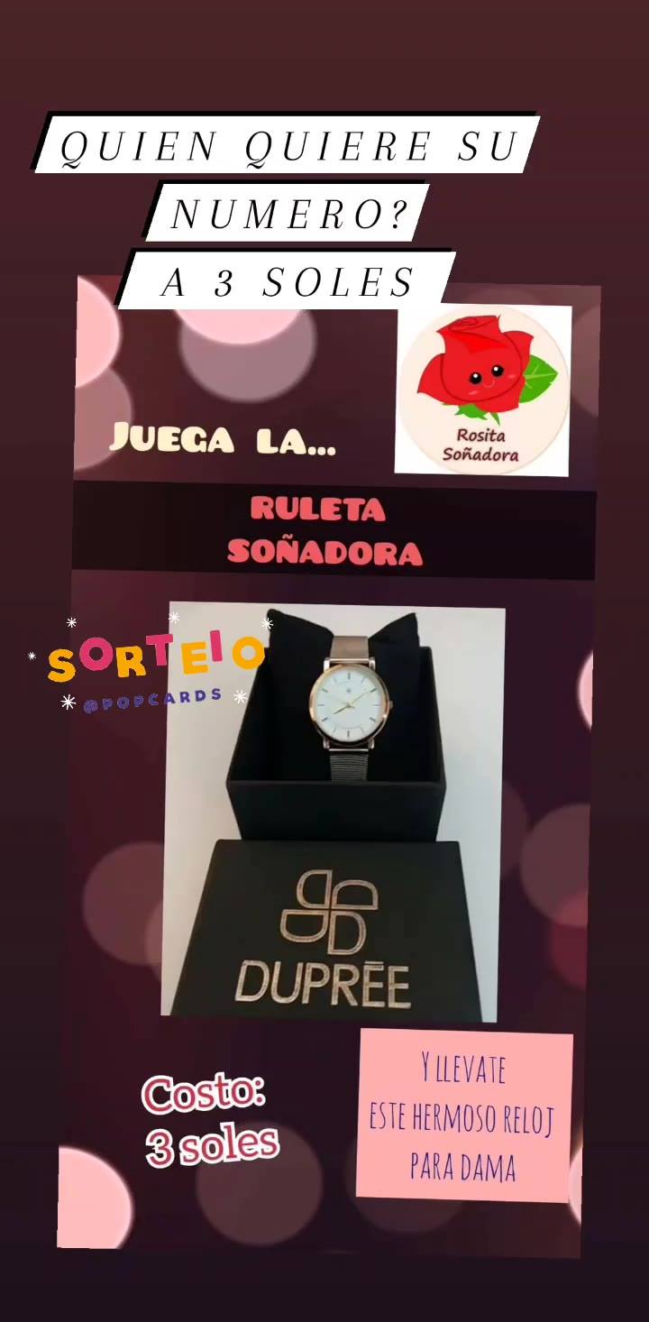 🌟🌹Rifa🌹🌟 Pueden llevarse este reloj comprando su numero a 3 soles ...