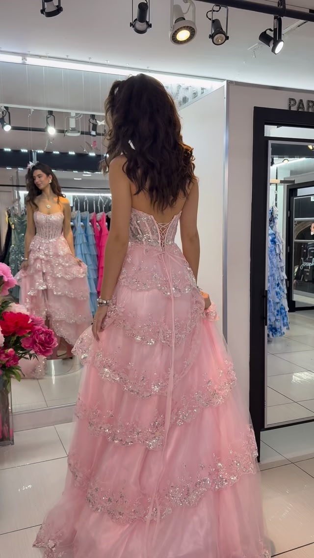 wedding dress a line style Nox Anabel JE1026L Long Layered model_mahalia with a plunging neckline Color:Champagne* Vintage Versace Atelier 90's