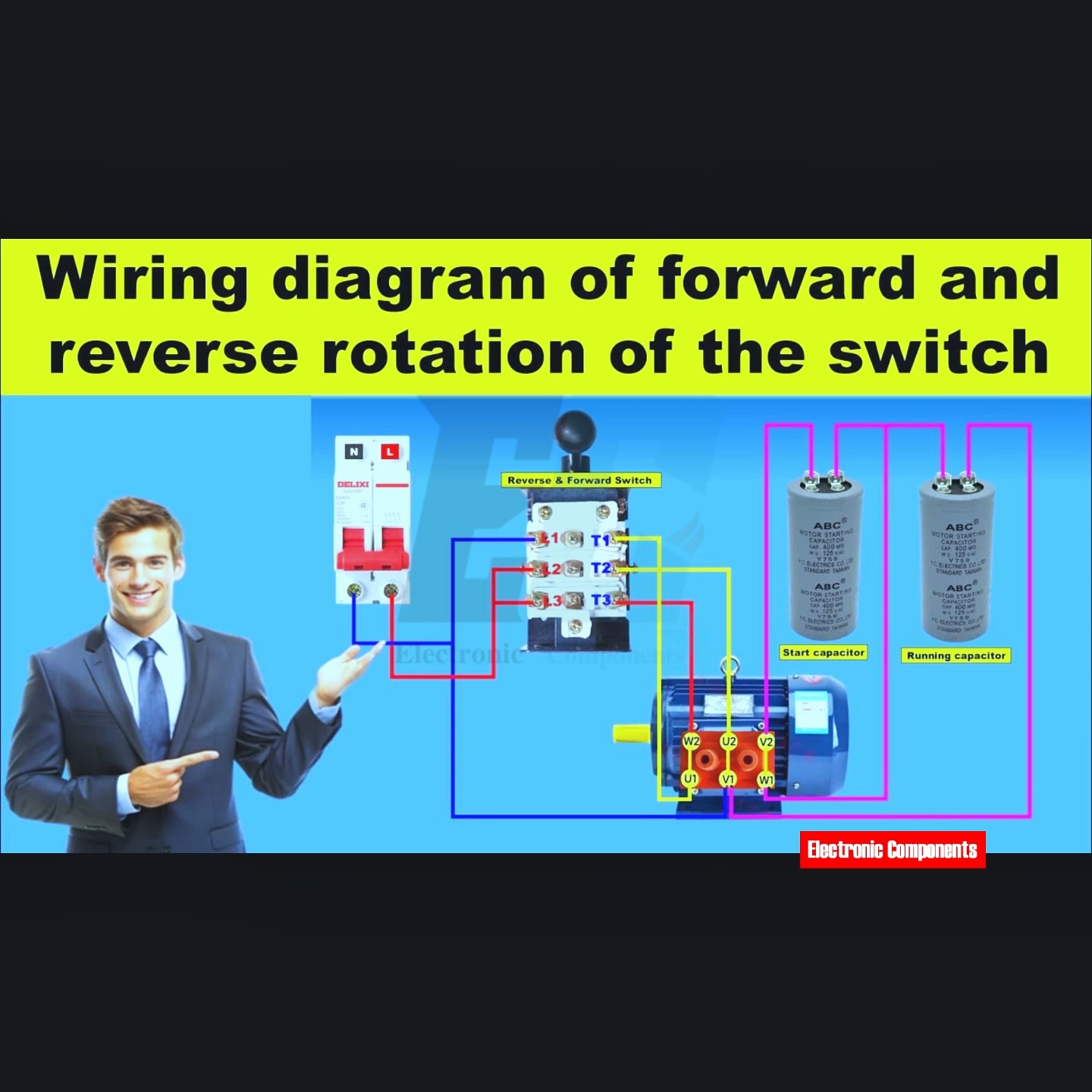 How to wire Single Phase Motor Forward & Reverse Connection Wiring ...