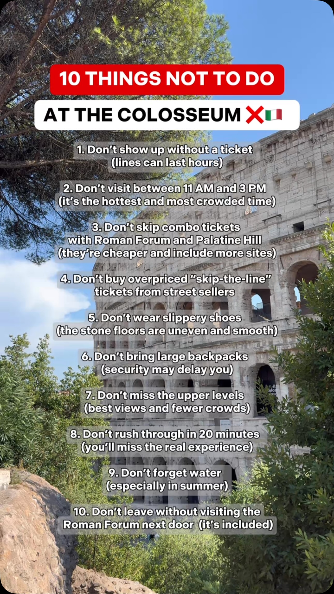 What not to wear to the Colosseum… because yes, people get this wrong every single day 👀 Before you even think about gladiators and ancient history, think logistics. The Colosseum is n