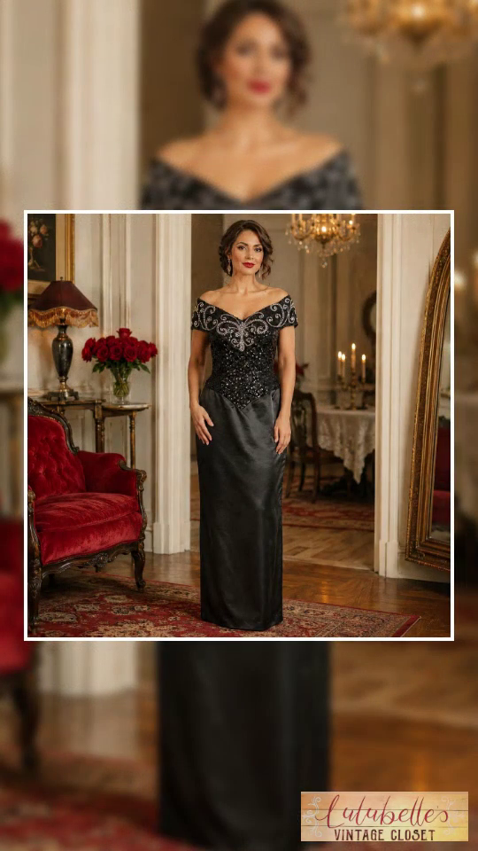 Ready for an epic shopping spree? Vintage 80s Black Sequin Formal Dress, Legends Rhinestone Off Shoulder Gown, Corset Bodice Black Tie Maxi