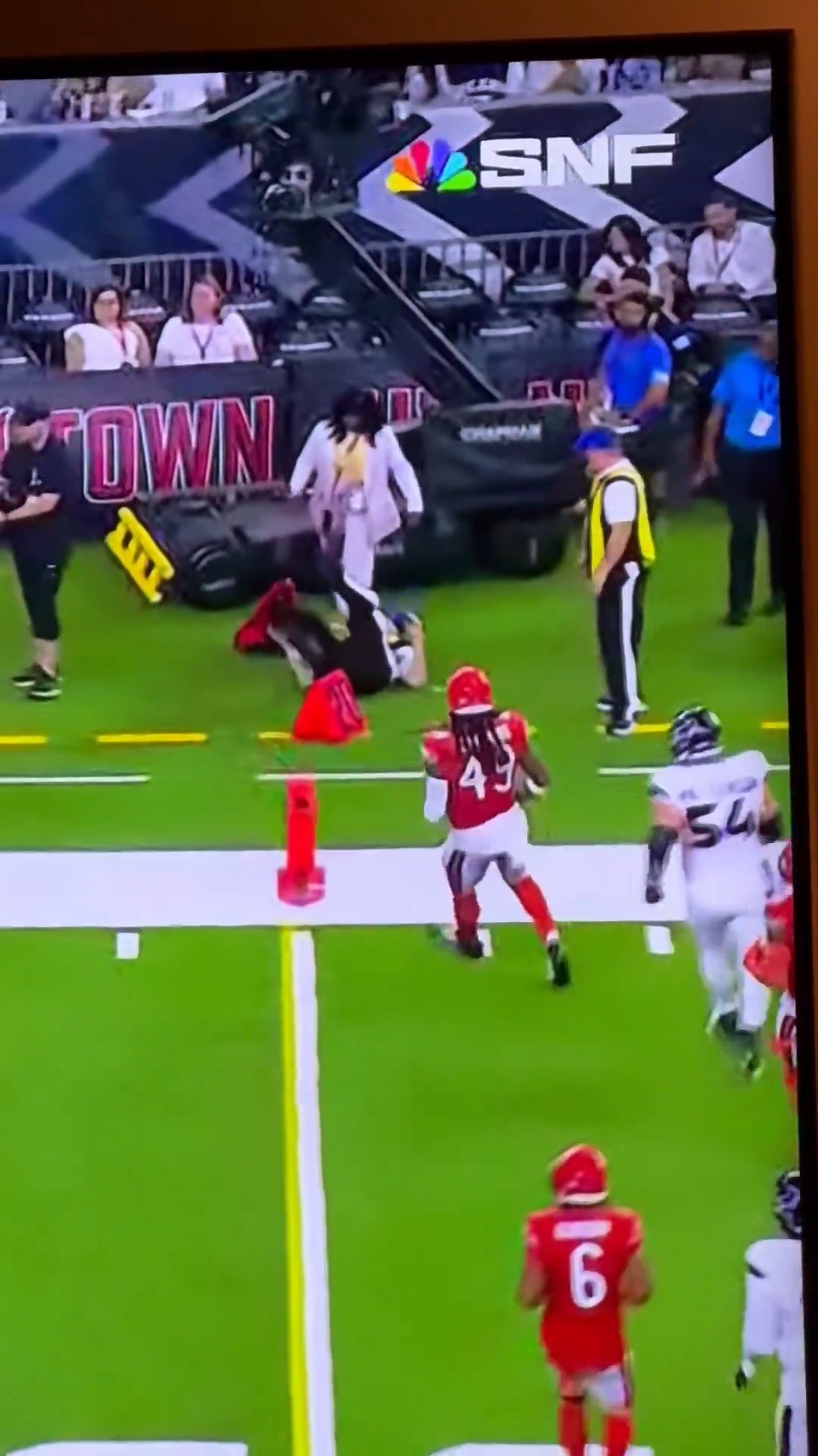 A member of the SNF chain gang took a serious fall and was carted off ...