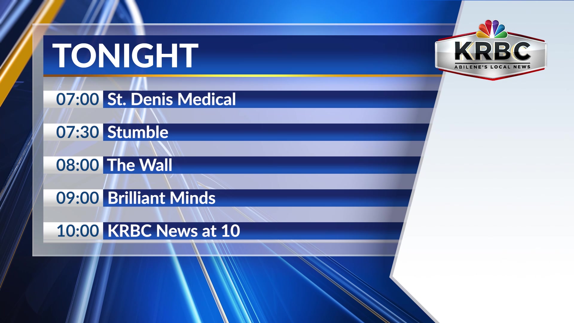 Prime-Time Lineup (January 12, 2026) | KRBC News | Facebook
