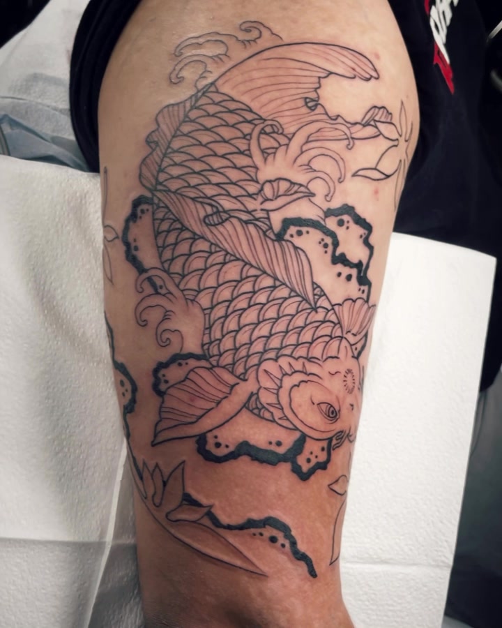 1st session of this koi fish piece, ⛩ #tattoo #tattoos #ink #inked #art ...