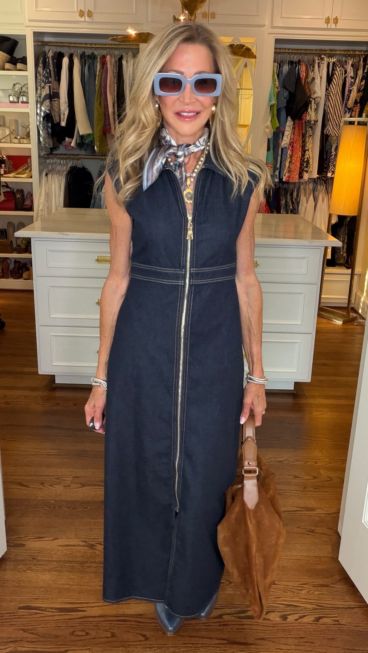 Game Day or Any Day 🩵, This denim midi dress from Spartina 449 is one of those pieces that can completely change depending on the accessories. I styled it with metallic blue cowboy boots, a statement 