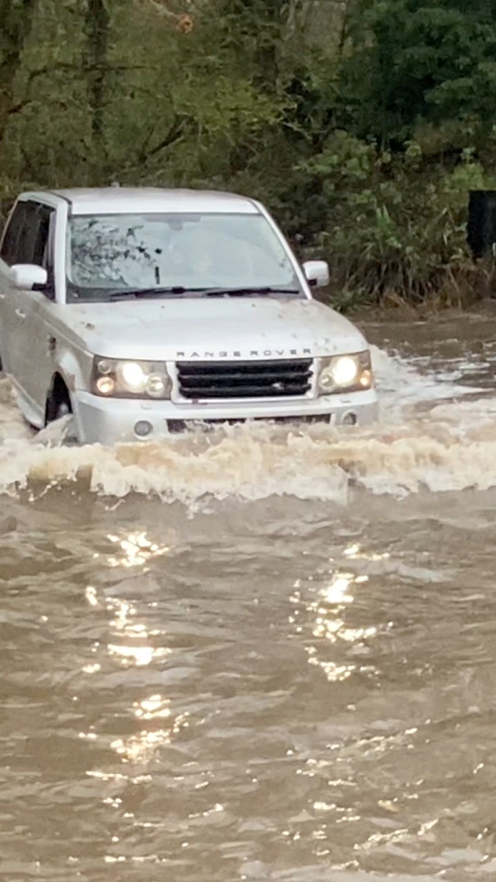 Range Rover takes the plunge #ford #flood #splash #waves #sendit #river ...