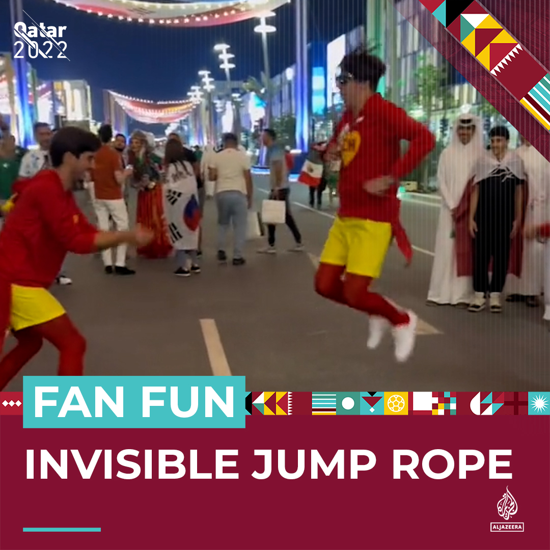 Al Jazeera English - World Cup fans take on invisible jump rope