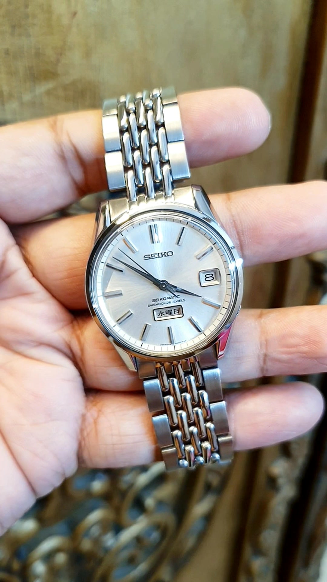 1966 Seiko JDM watch with kanji day/sunburst dial