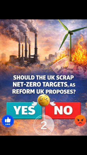 Should the UK scrap net-zero targets, as Reform UK proposes? Yes / No # ...