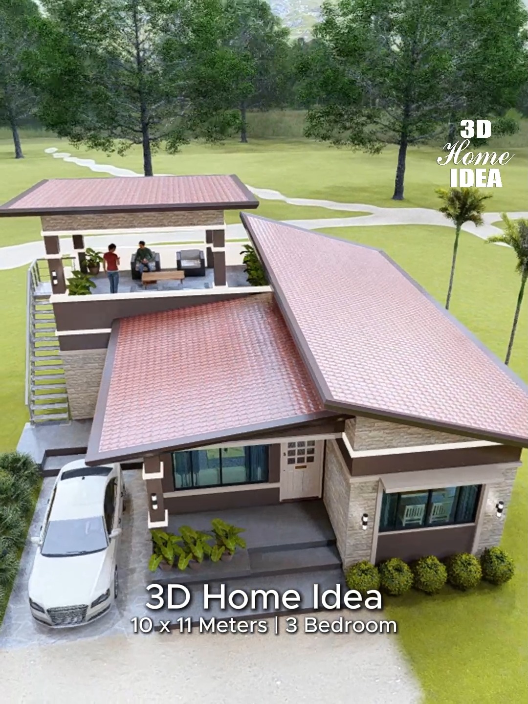 3D Home idea | 10x11 meters | 3 bedroom #3dhomeidea #hometour # ...