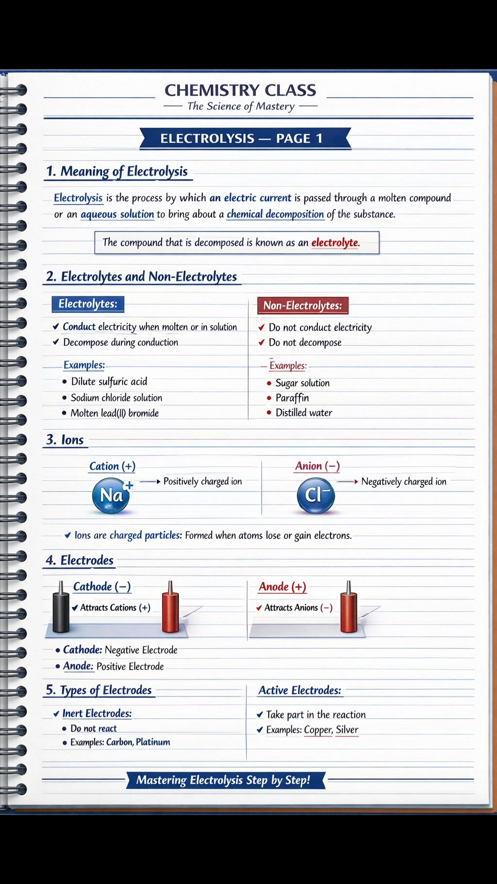 ELECTROLYSIS | CBE • GCSE • KCSE Clean, well-structured 4-page notebook ...