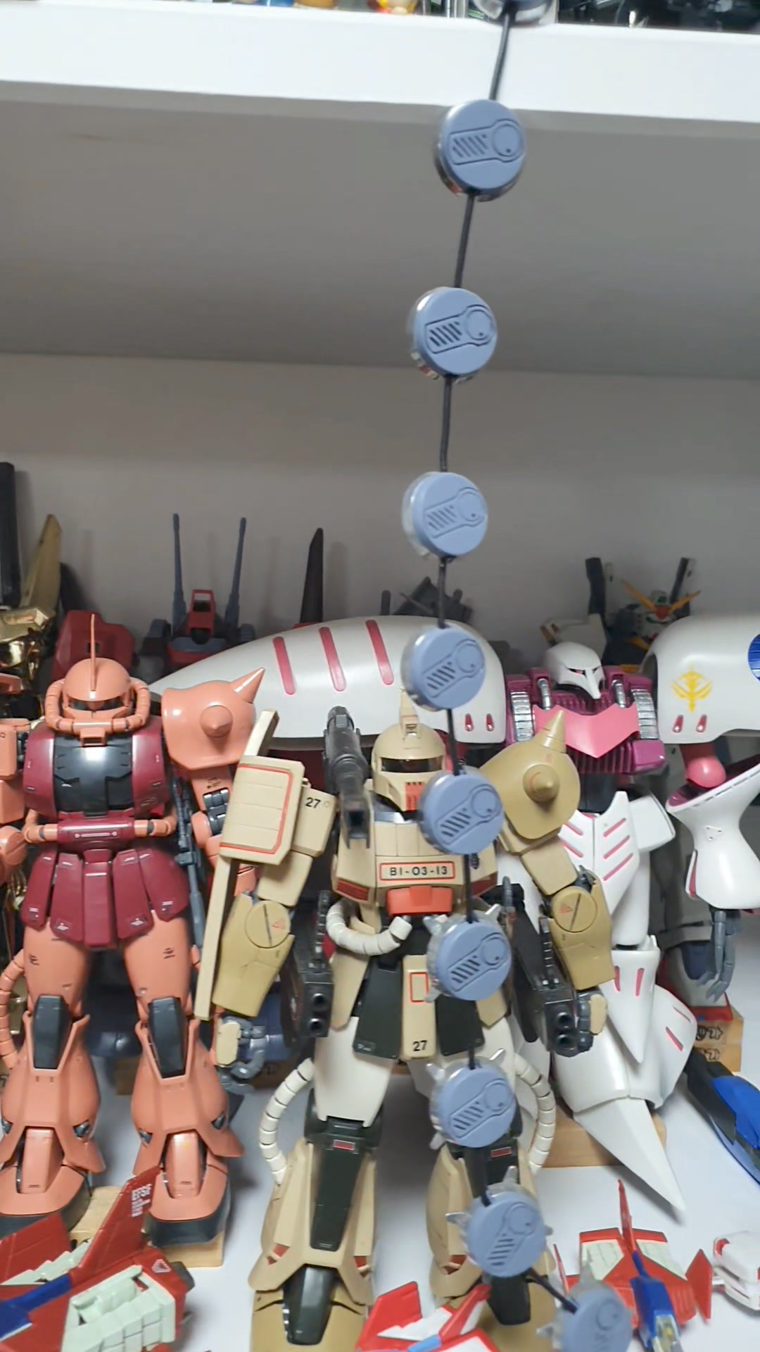 Gundam model display case with rx-78 and rx-93 ν gundam