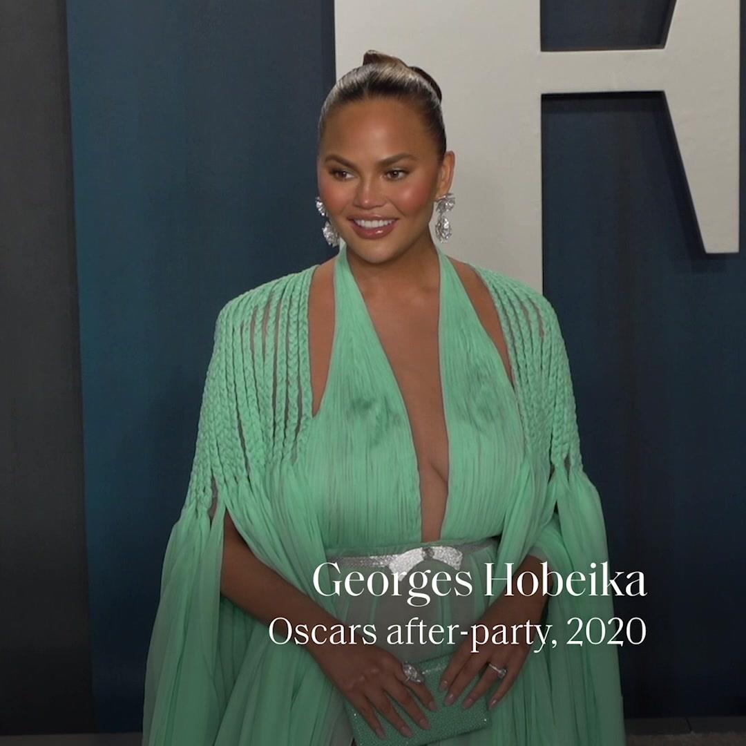 chrissy teigen green dress is always gorgeous on the red carpet | Harper's Bazaar UK Shortsleeves