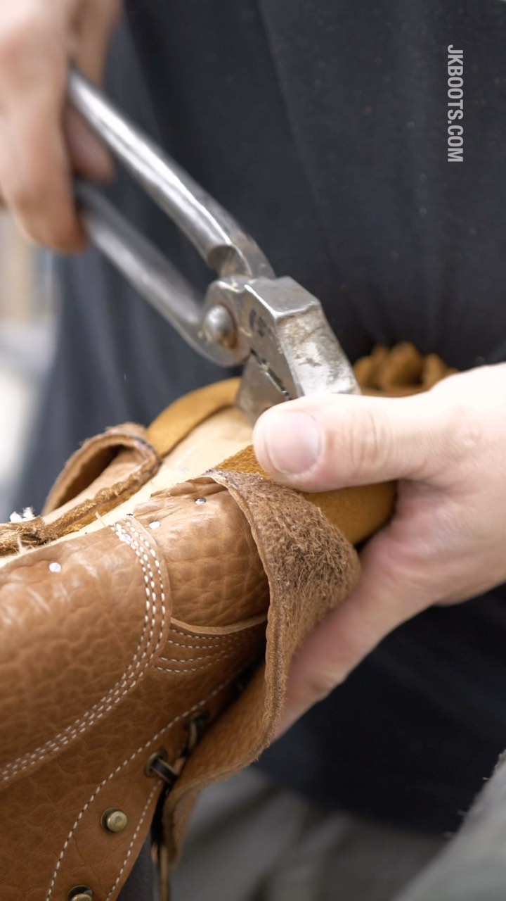 Each pair of boots is lasted by hand, old-world style. We do this by ...