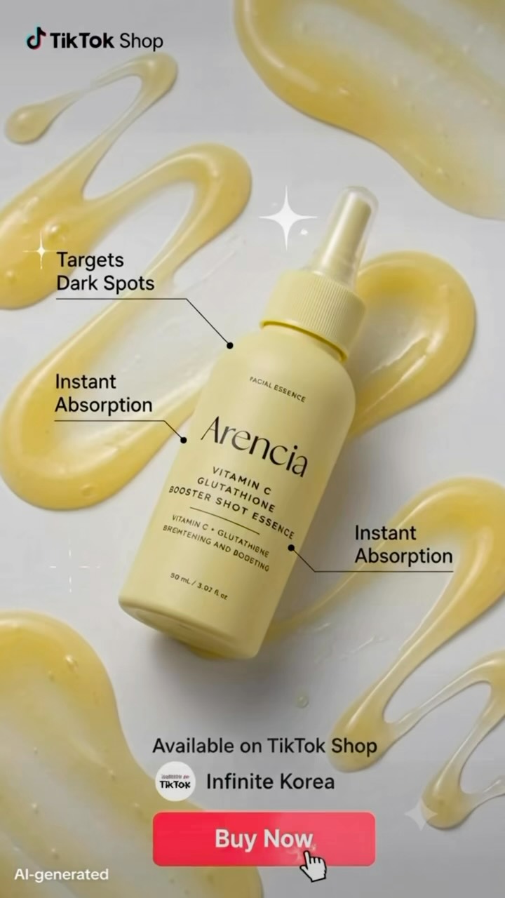 ✨ Le secret d’un teint éclatant en un geste ! 🌟, Découvrez le Vitamin C Glutathione Booster Shot Essence d’Arencia par Infinite Korea 💛, Une formule puissante qui cible les taches, affine le grain de 