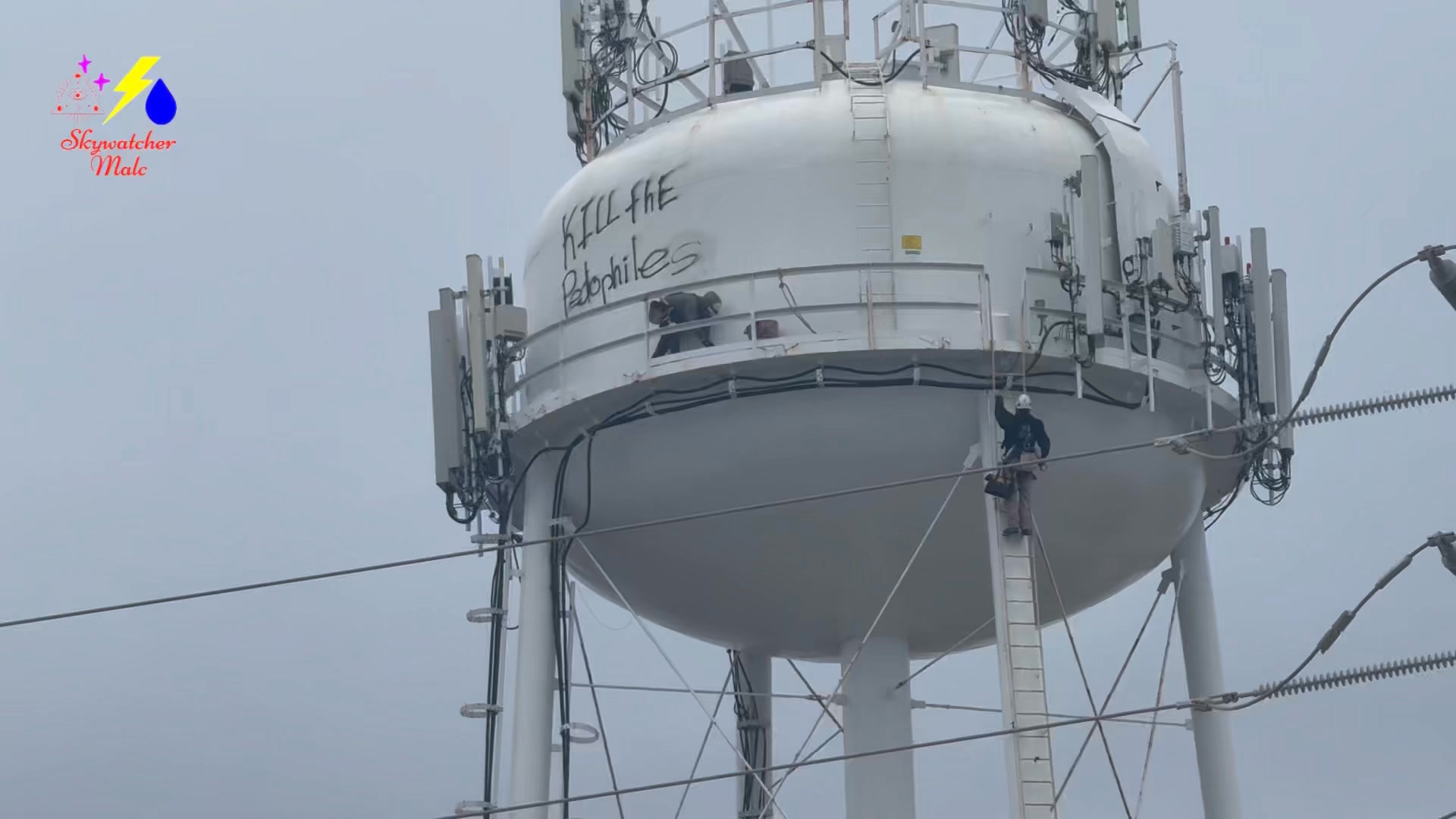 Clean up on the surf city water tower has started and crews are working ...