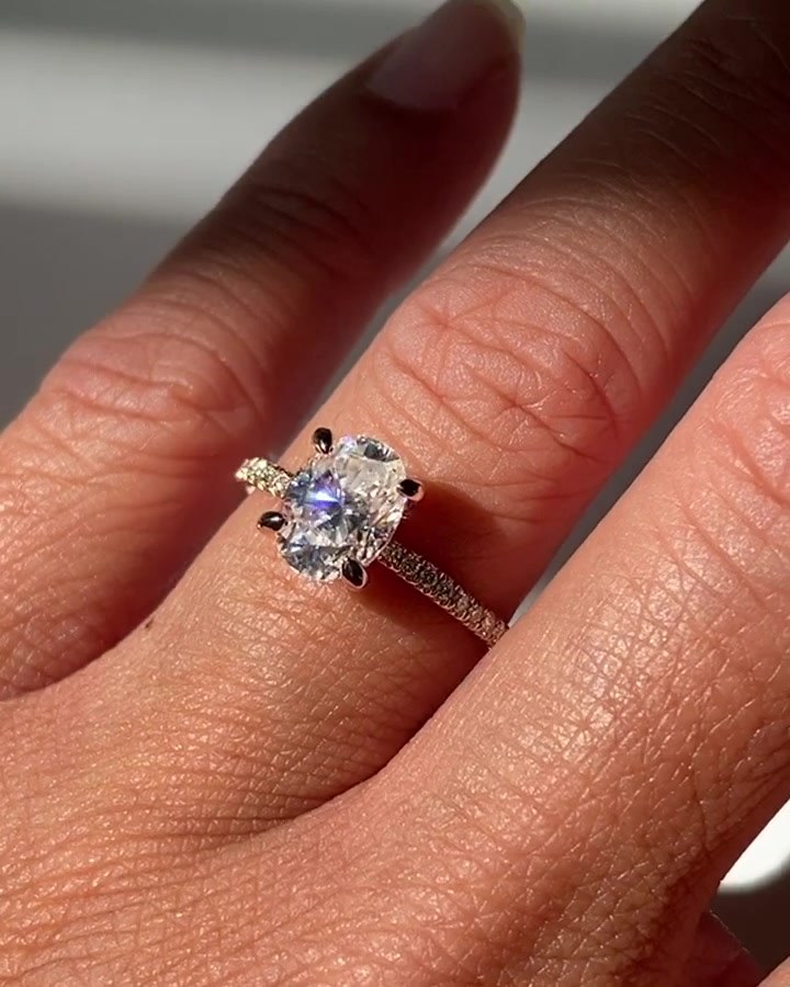 The Ava Oval Moissanite . . Shown in 8x6mm, 1.5mm band option . . Rose ...