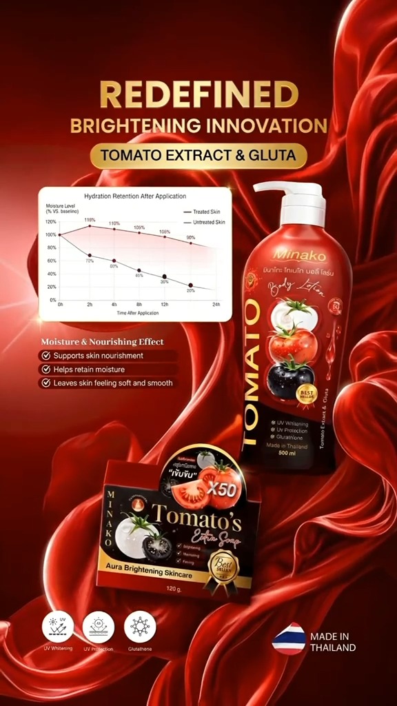 thailand glutathione ☀️🚨 SUN-DAMAGED, DULL BODY SKIN? What if you could BRIGHTEN + PROTECT in just ONE step? ✨🍅 Meet the Thai beauty game-changer: Minako Tomato Extract Gluta Body Lotion! 🧴🤍 | Thai Trade Wholesale amos white cream