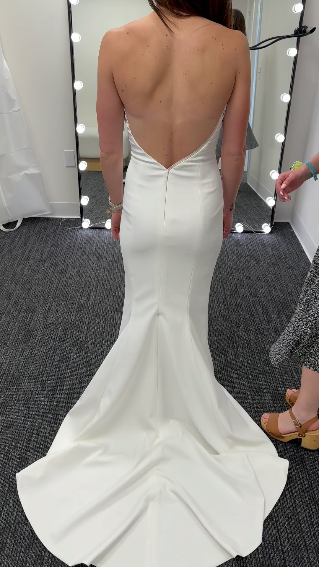 how to alter a backless dress We’re obsessed with the back of this dress. (We didn’t do anything the back- this is it is designed)., It’s so stunning and it negates the need for buttons and loops up the back of the off the shoulder bridesmaid dresses Bachelorette Party | Wedding Size:US2-UK4-EUR32