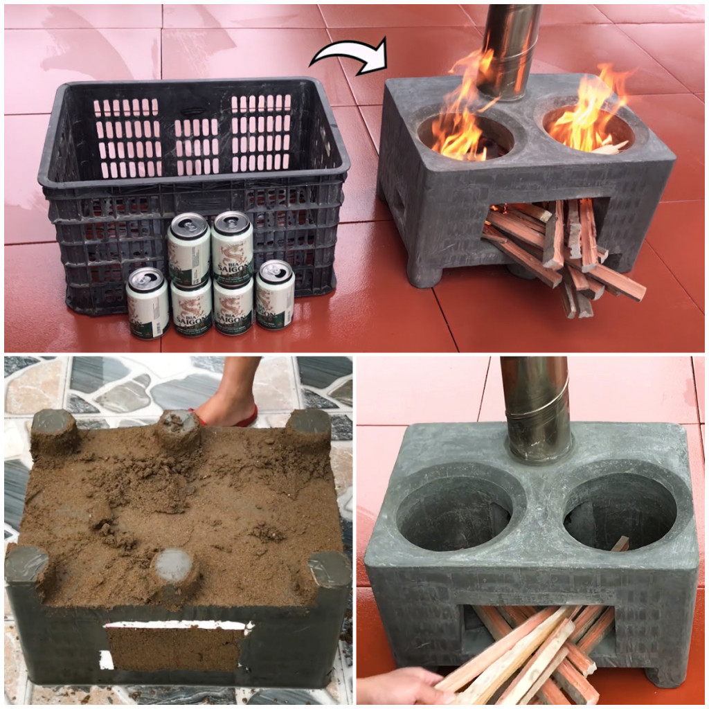 How to build an outdoor stove using concrete & a plastic basket ...