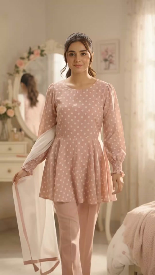 polka dots dress designs pakistani Pink Dot Peplum Suit for Eid & Casual Wear Color:Pink. Light blue kurti designs polka dots dress designs pakistani Style Spotlight : The it adds a touch