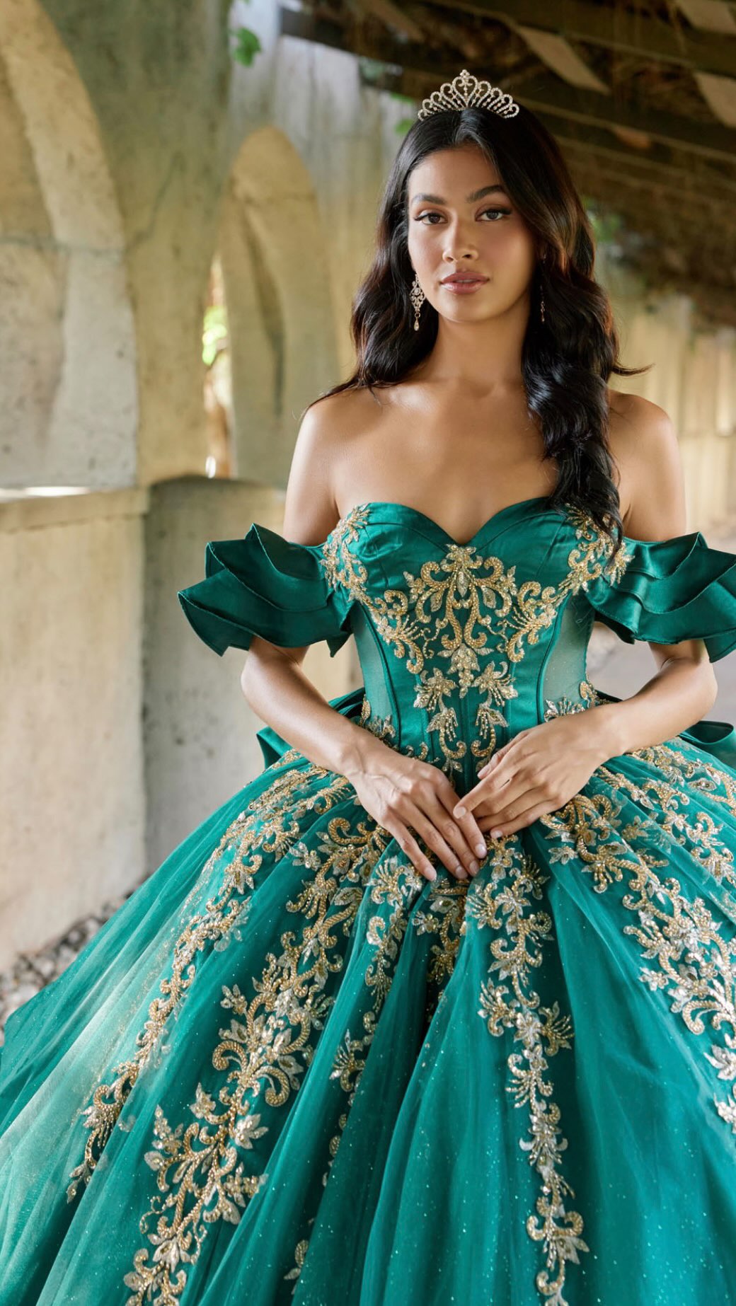 Emerald gown with gold lace accents ✨😍 | Maria's Boutique
