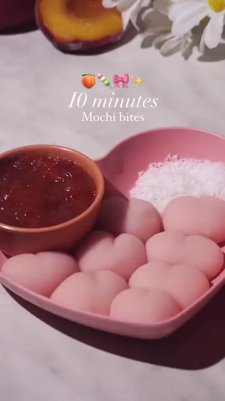 Peach Mochi Bites!🍡 These are perfect for snacking! And it comes ...