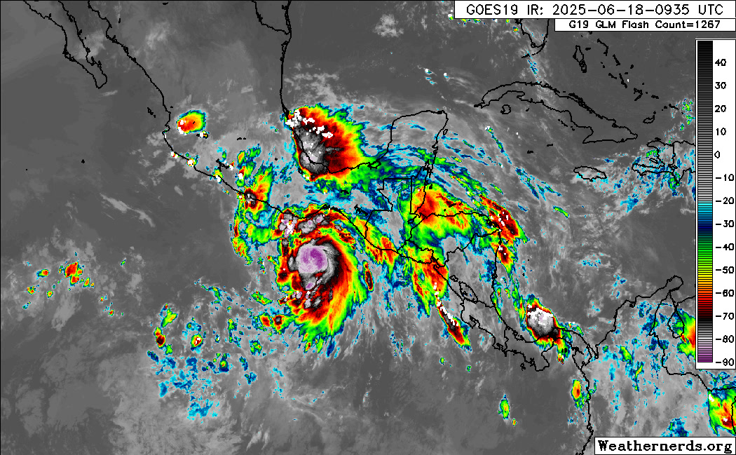 Current look at now Hurricane Erick this morning. Models still showing ...