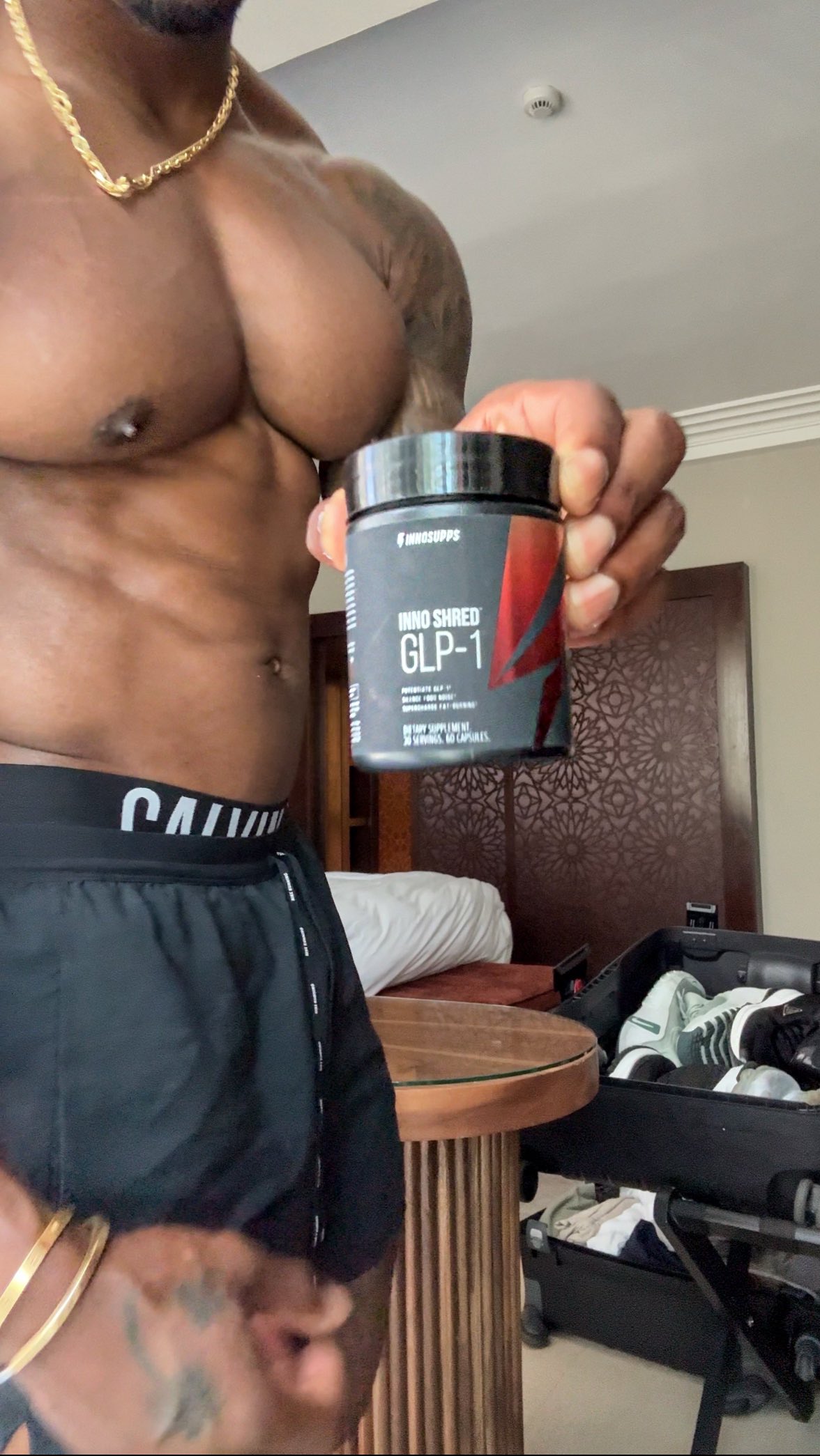 My @innosupps stack comes with me on vacation 🫡 staying on track doesn’t take a break. Still training, still dialed in, still putting in work no matter where I am. , #innosupps | Simeon Panda