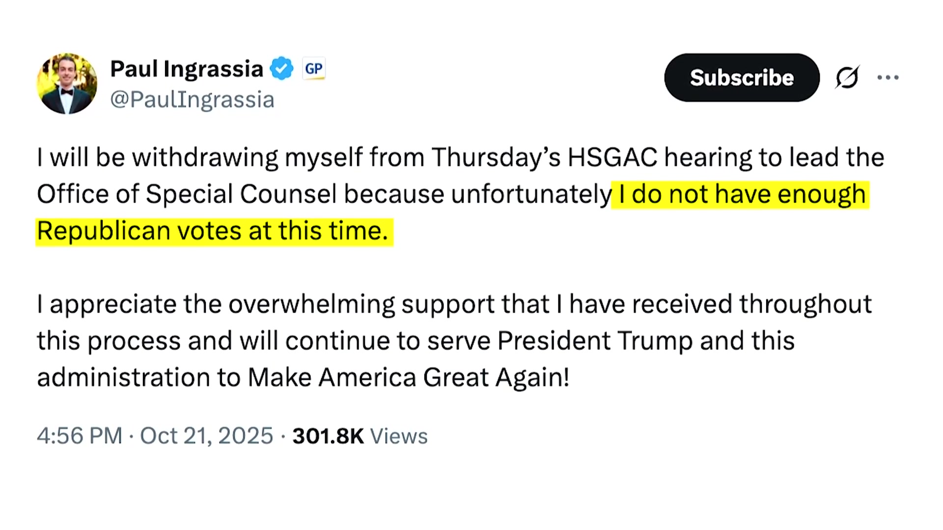 President Trump's nominee Paul Ingrassia withdrew from consideration ...