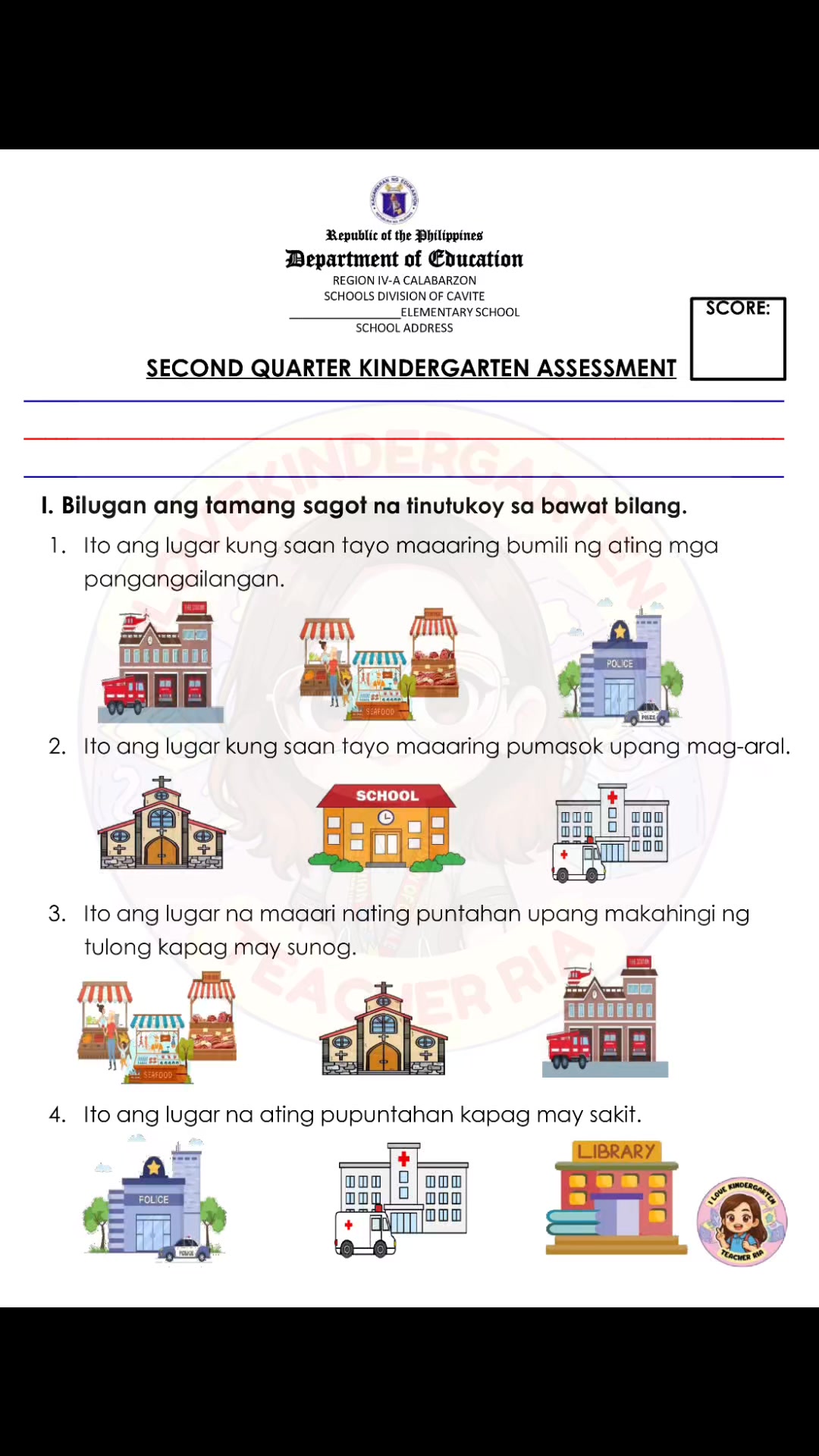 SECOND QUARTER KINDERGARTEN ASSESSMENT with TOS 30 pesos only # ...