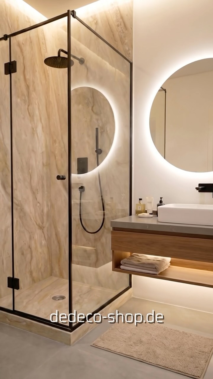Ein Marmor- Motiv der sehr oft bei uns bestellt wird. , Wie findesg du den?, #marmor #beige #bad #renovierung #sanierung | Dedeco - Wandgestaltung aller Art