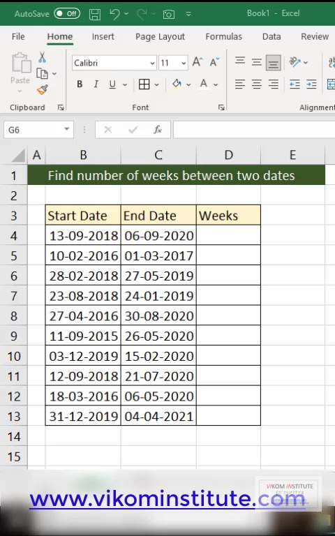 もる Number of weeks between two dates #excel #vikaljain #weeks | Excel