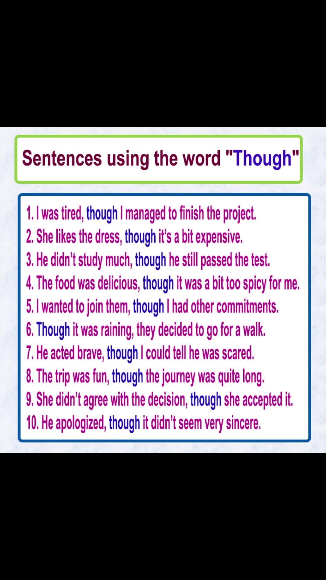 Learn English sentences using the word 