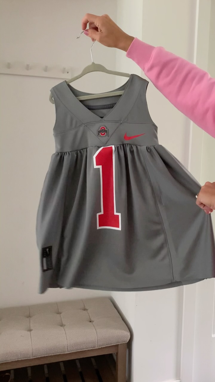 Ohio State Football jersey dress , #collegefootball #gamedayfit #custommade #repurposedjersey #girlmom | bevbroidery
