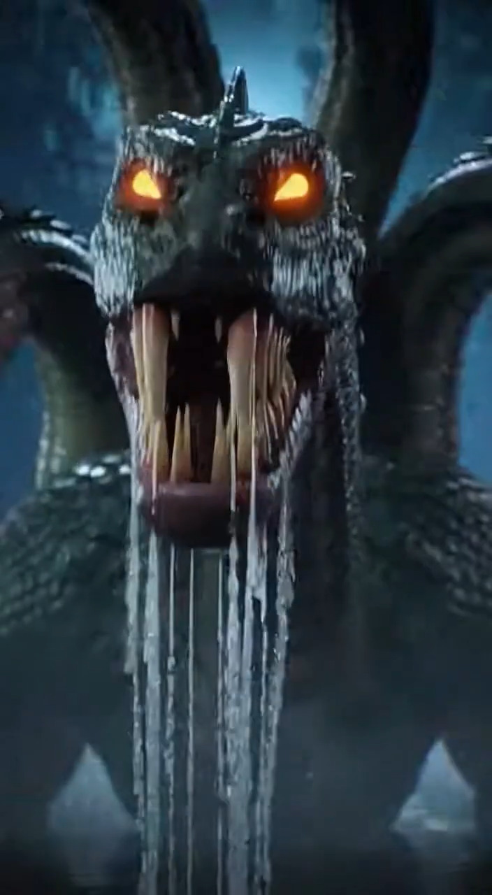 Witness a terrifying, hyper-realistic Hydra rising from a dark swamp ...