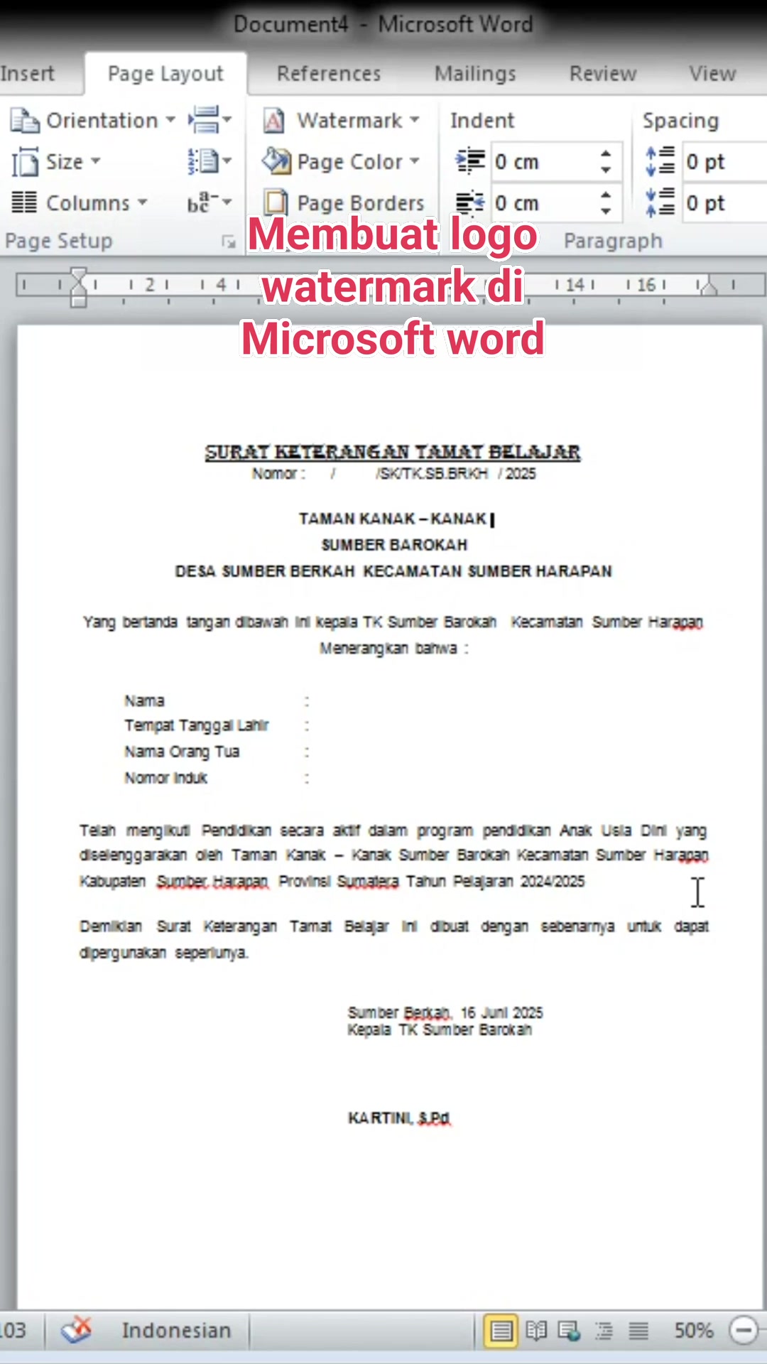Logo watermark di Microsoft word #tutorial #microsoft #tipsword # ...