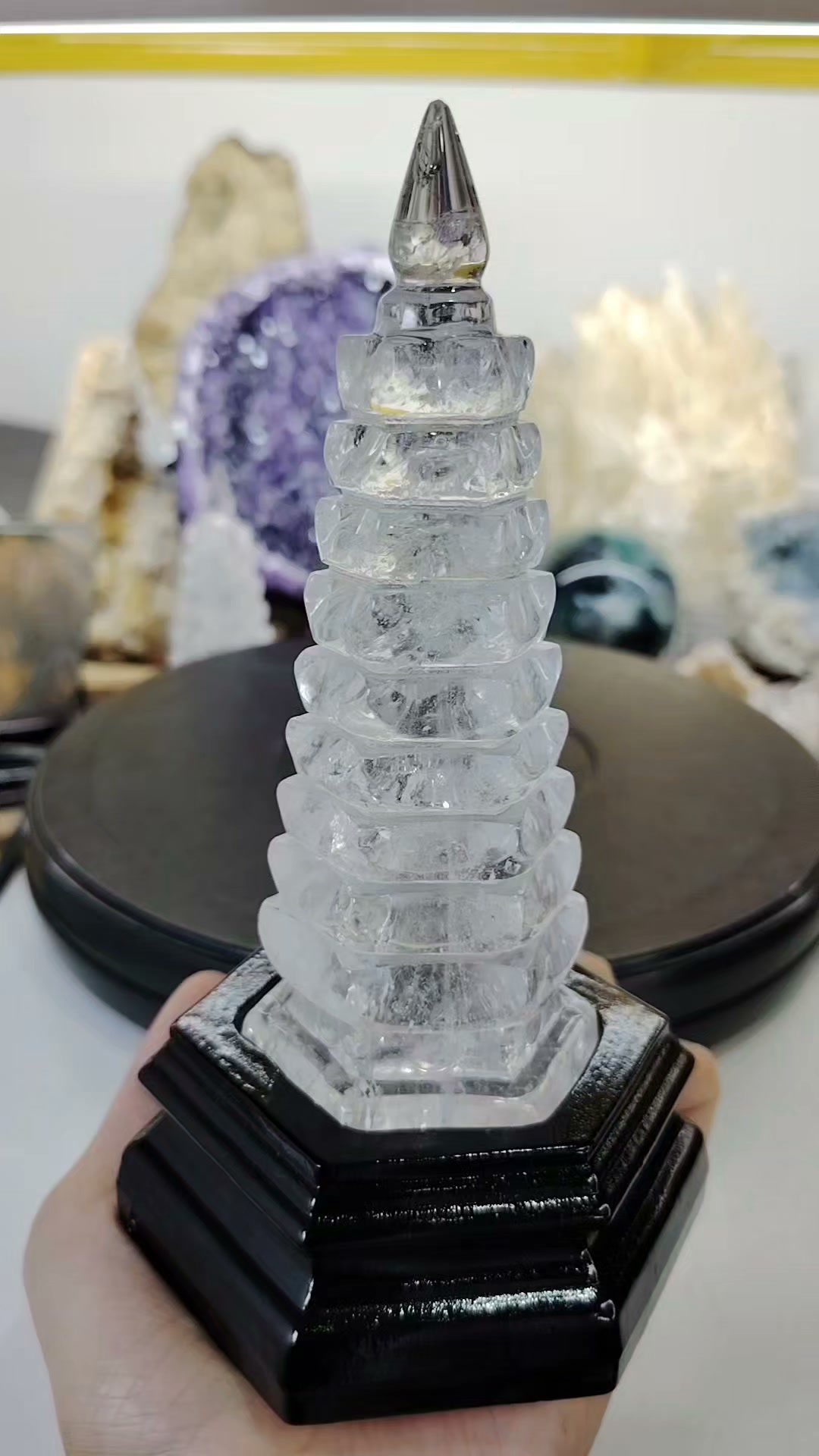 WCT05) 天然优质白水晶文昌塔雕刻摆件Natural High Grade White Quartz