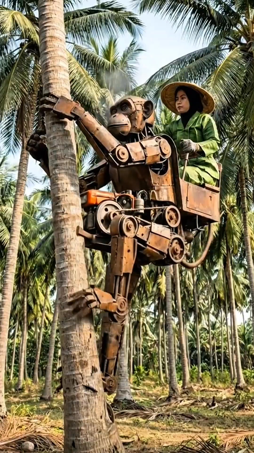 A robot monkey climbing a coconut tree ai visual 😁 #Visualai #metaai # ...