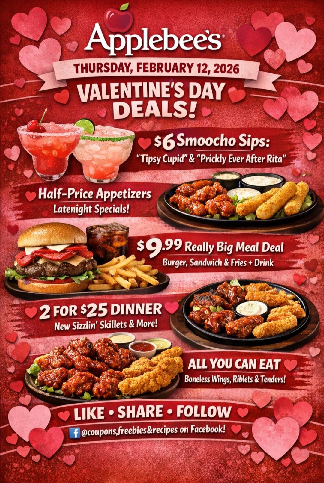 💥 Like, share & follow! 👉 Thursday, February 12, 2026, Applebee's is ...