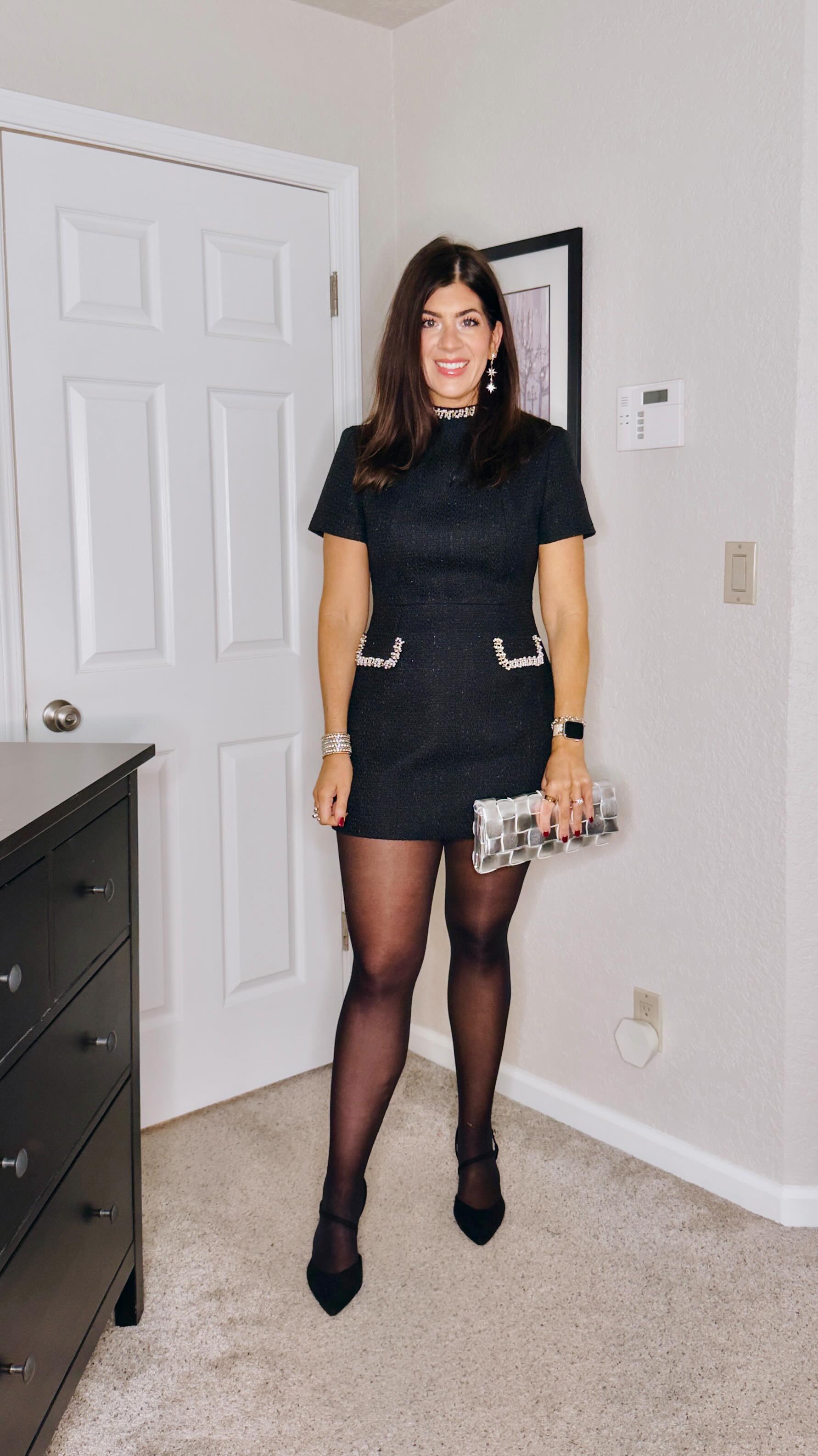 sequin long sleeve dress black Round Neck Mini / S Color:Cranberry in sequin shift dress mother dress Square Neck Mini Dress