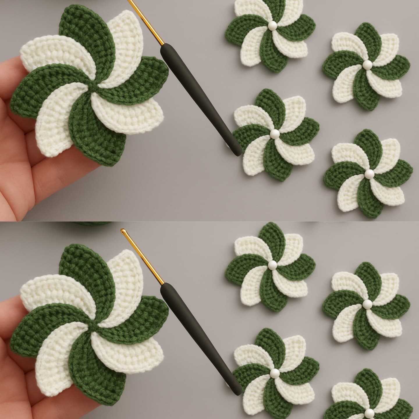 🌿 Easy Crochet Pinwheel Flower Tutorial | Beautiful Two-Color Crochet ...