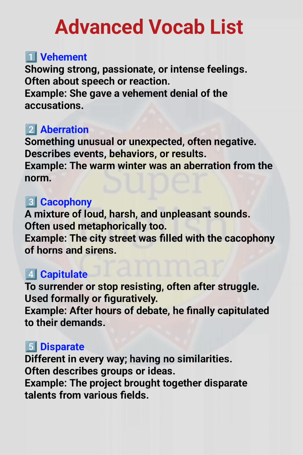Advanced Vocabulary List With Meaning and Examples #vocabulary #English ...